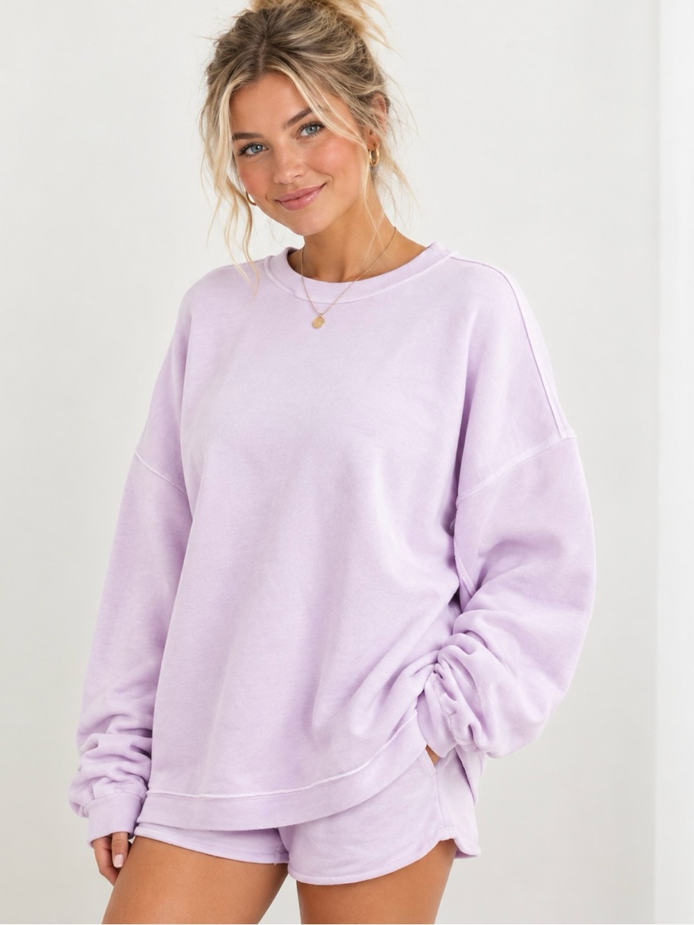NWT Aerie REAL Crew Sweatshirt 2XL Oversized Lavender Purple